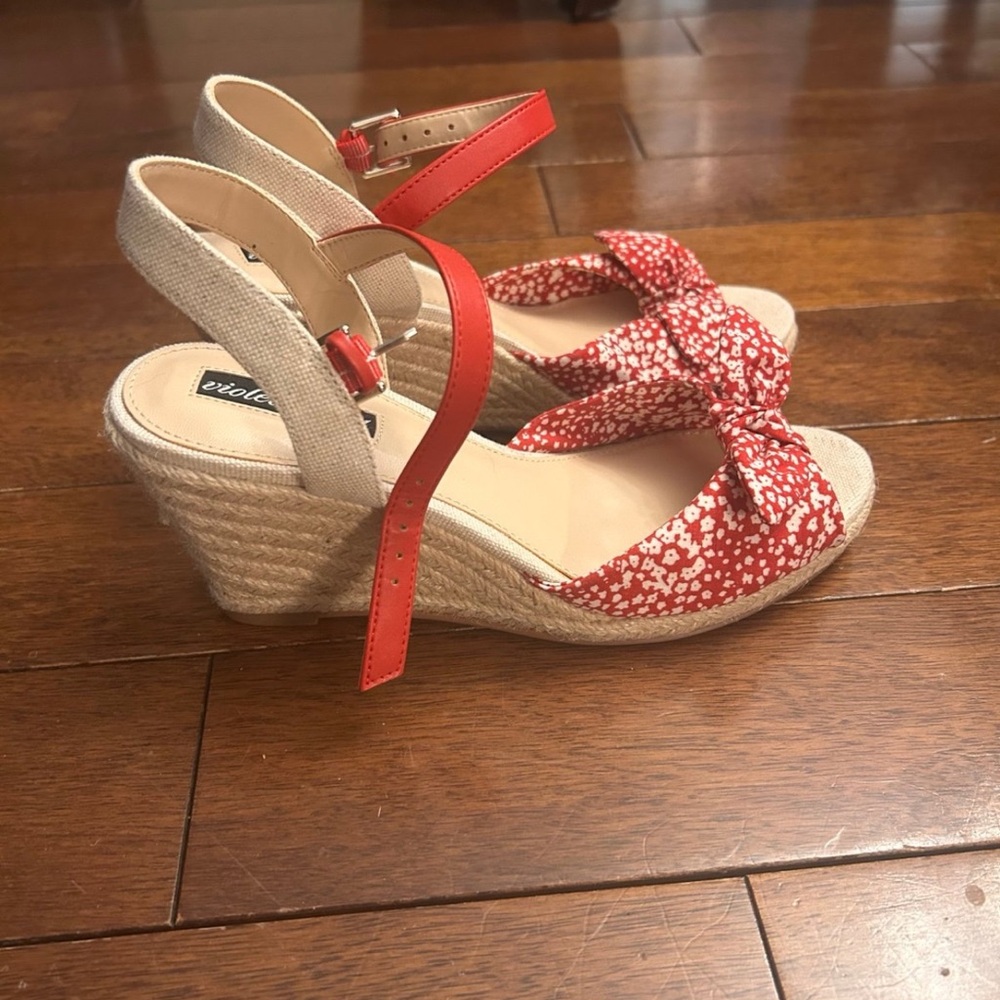 Red and White Wedge Sandals from Violet and Red - Picture 2 of 4